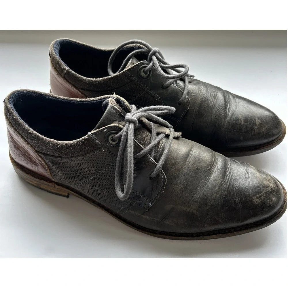 Bull Boxer Everson Men's Brown Gray Leather Dress Oxford‎ Lace Up Shoes 44 US 11